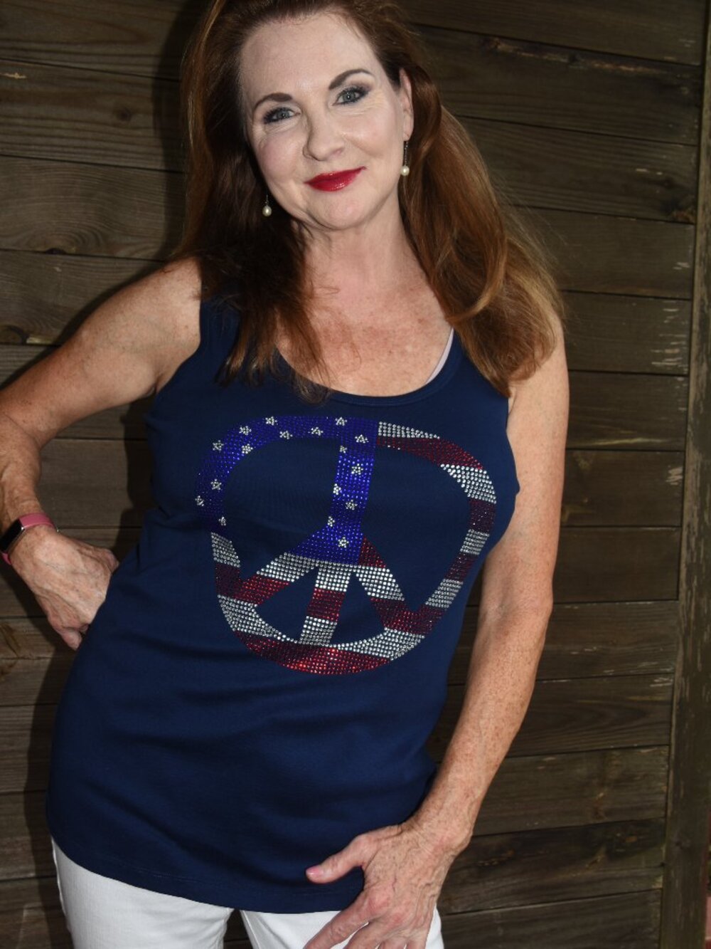 4th of July Patriotic Peace rhinestone sleeveless tank sz XS S M L XL XXL 1X 2…